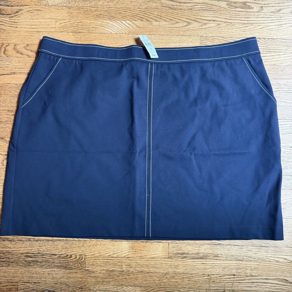 Loft Mini Skirt Womens Plus Sz 26 Navy Blue Stretch Dark Academia Office Career